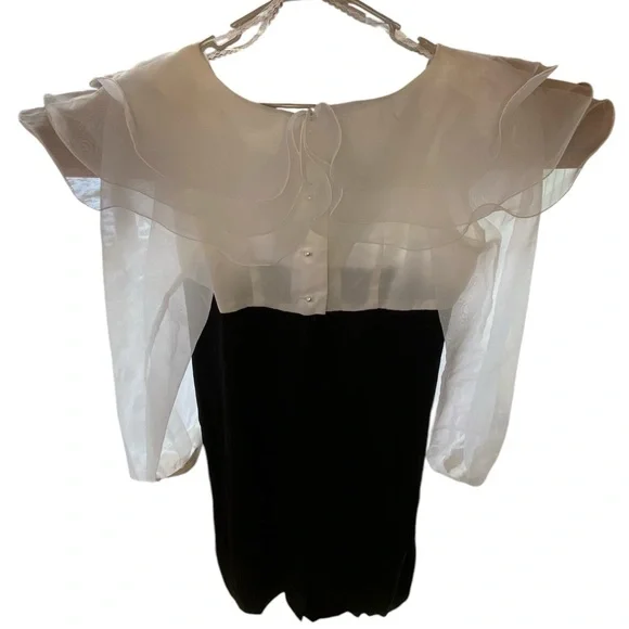 NWT Vintage Cocktail Dress Women’s Size 14 Black White Ruffles Party Holiday 80s - Picture 6 of 10